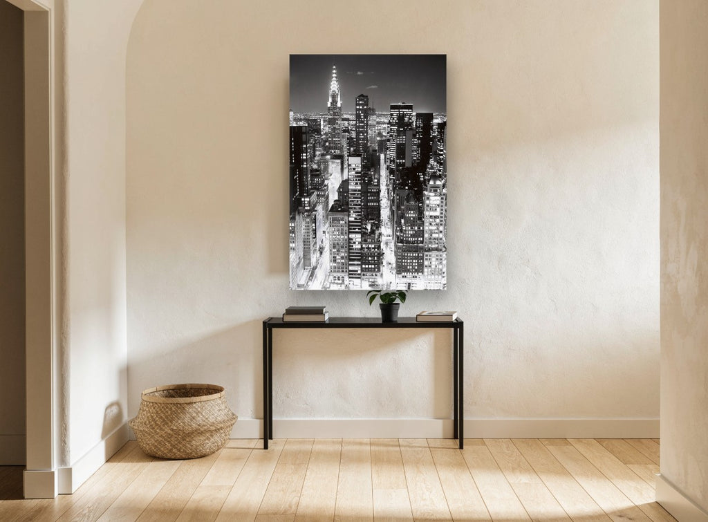 Midtown After Dark city canvas print on the wall of a hallway