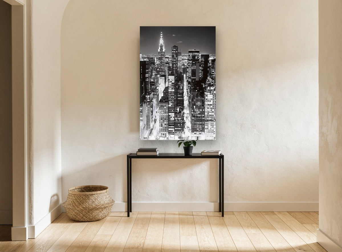 Midtown After Dark city canvas print on the wall of a hallway