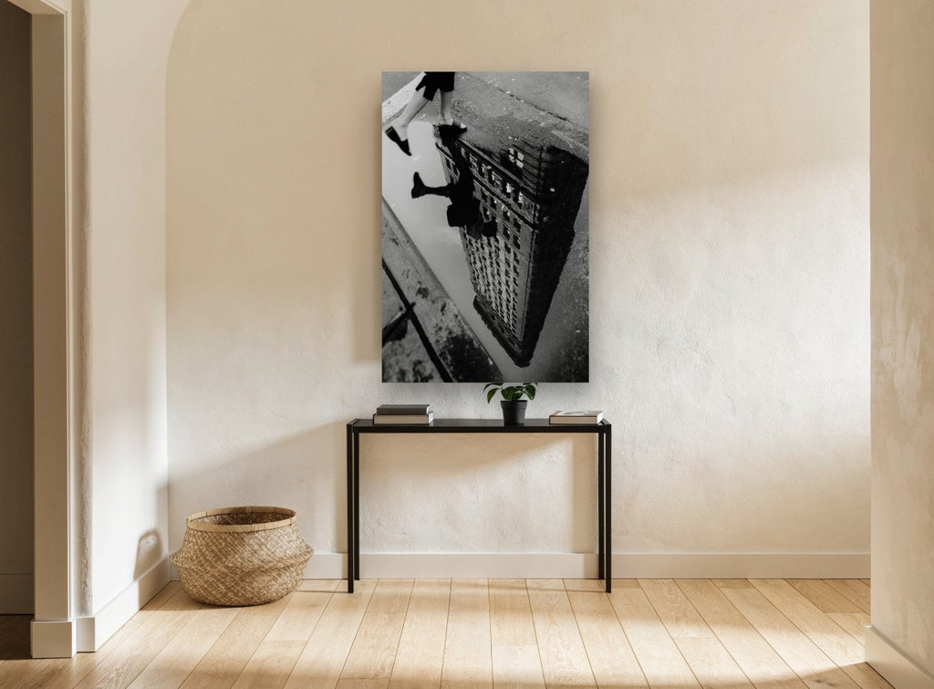 Flatiron Puddle Step city canvas print on the wall of a hallway