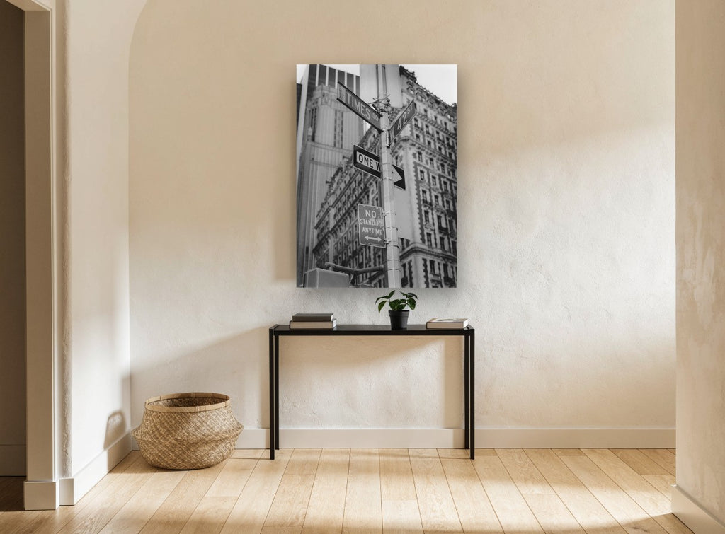 Times Square Corner Signs city canvas print on the wall of a hallway