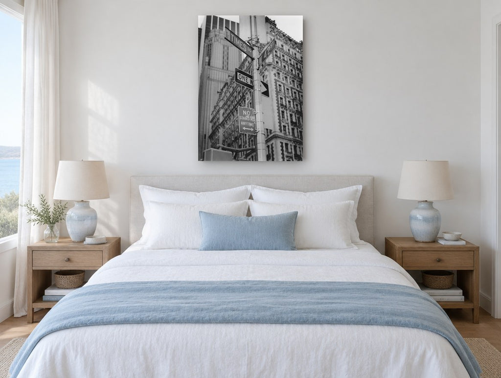 Times Square Corner Signs city canvas print on the wall of a bedroom