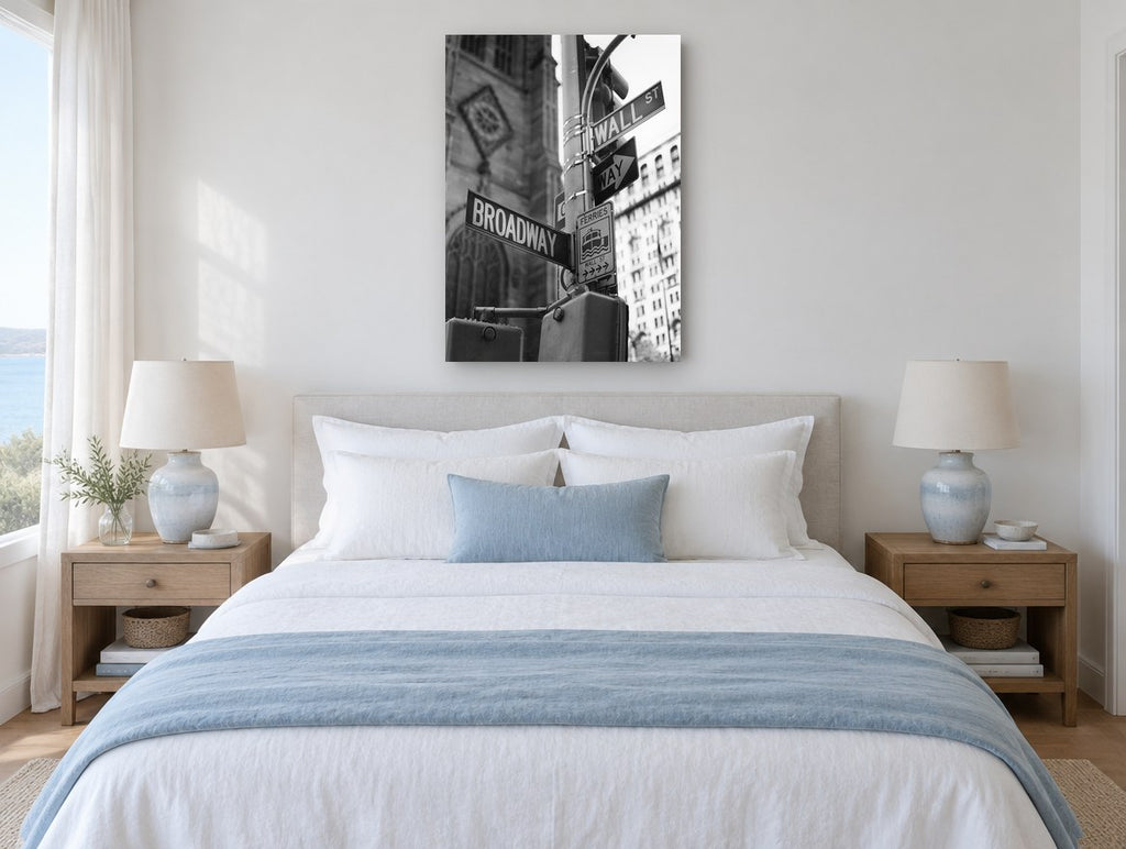 Broadway and Wall Street city canvas print on the wall of a bedroom