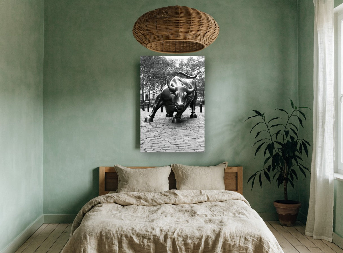Charging Bull Study city canvas print on the wall of a bedroom
