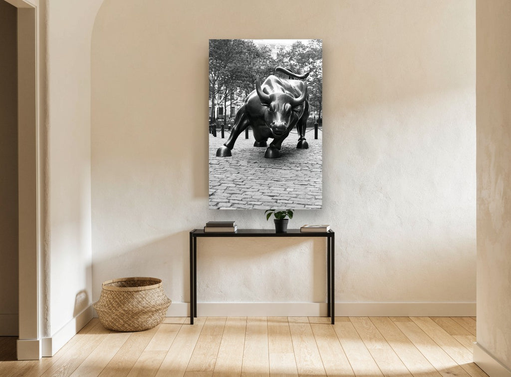 Charging Bull Study city canvas print on the wall of a hallway