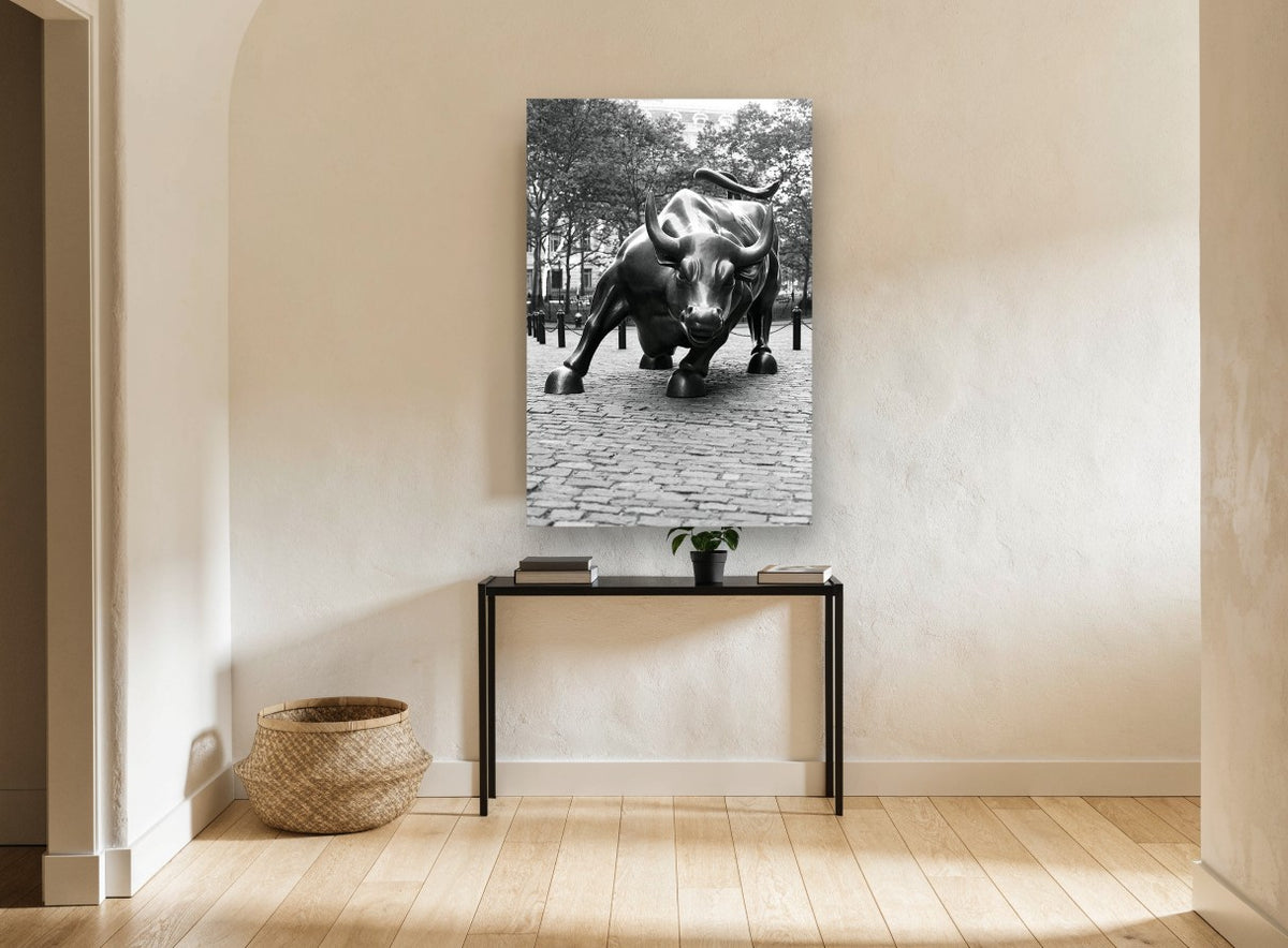 Charging Bull Study city canvas print on the wall of a hallway
