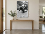 Charging Bull Study city canvas print on the wall of a entry hall