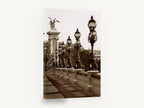 Sepia Lamps of the Bridge, paris bridge lamps sepia photograph, city canvas wall art print ready to hang