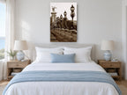 Sepia Lamps of the Bridge city canvas print on the wall of a bedroom