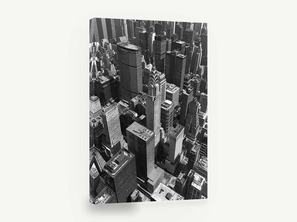 Midtown From Above, chrysler building midtown manhattan black and white photograph, city canvas wall art print ready to hang