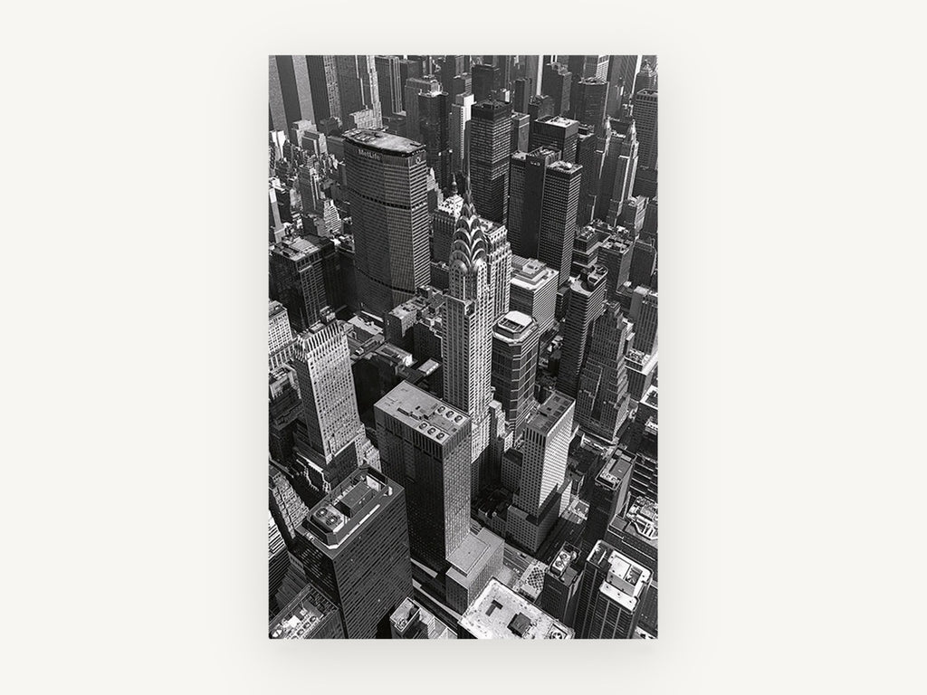 Midtown From Above, chrysler building midtown manhattan black and white photograph, city canvas wall art print, front view