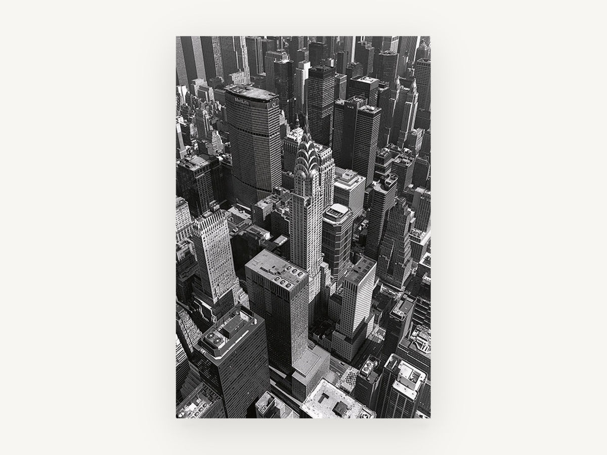 Midtown From Above, chrysler building midtown manhattan black and white photograph, city canvas wall art print, front view