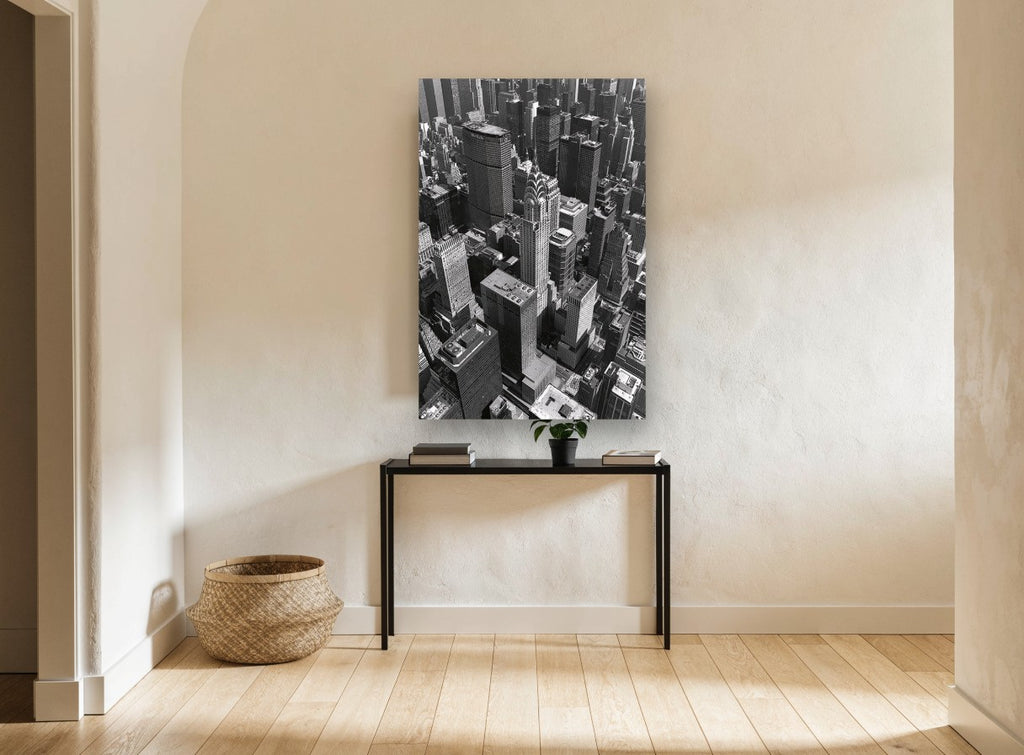 Midtown From Above city canvas print on the wall of a hallway