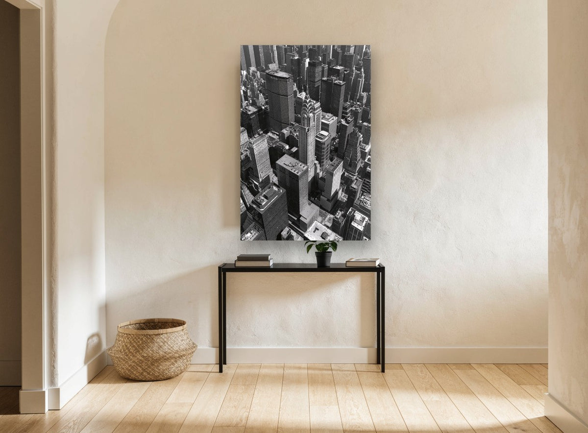 Midtown From Above city canvas print on the wall of a hallway