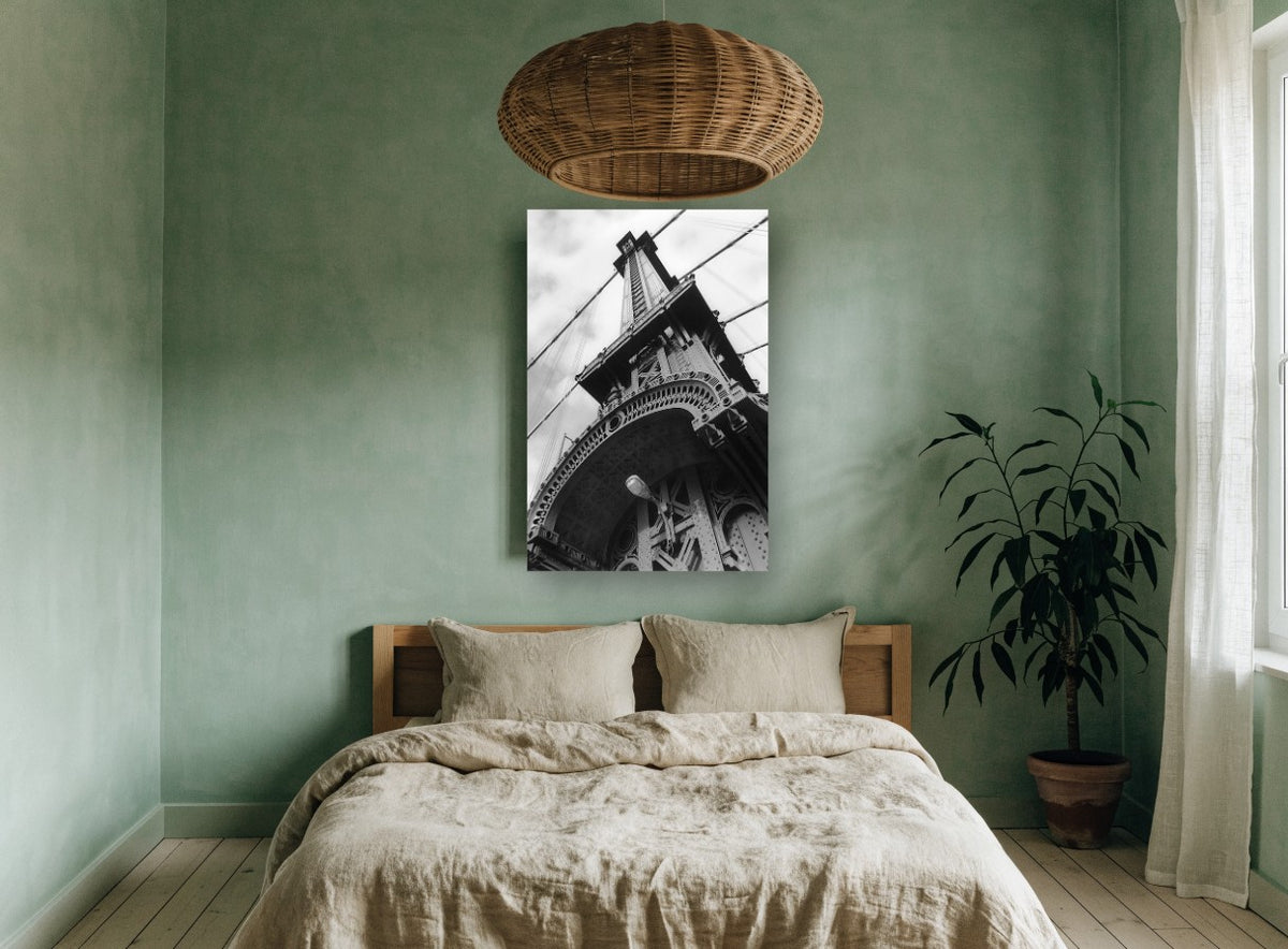 Manhattan Bridge Tower city canvas print on the wall of a bedroom