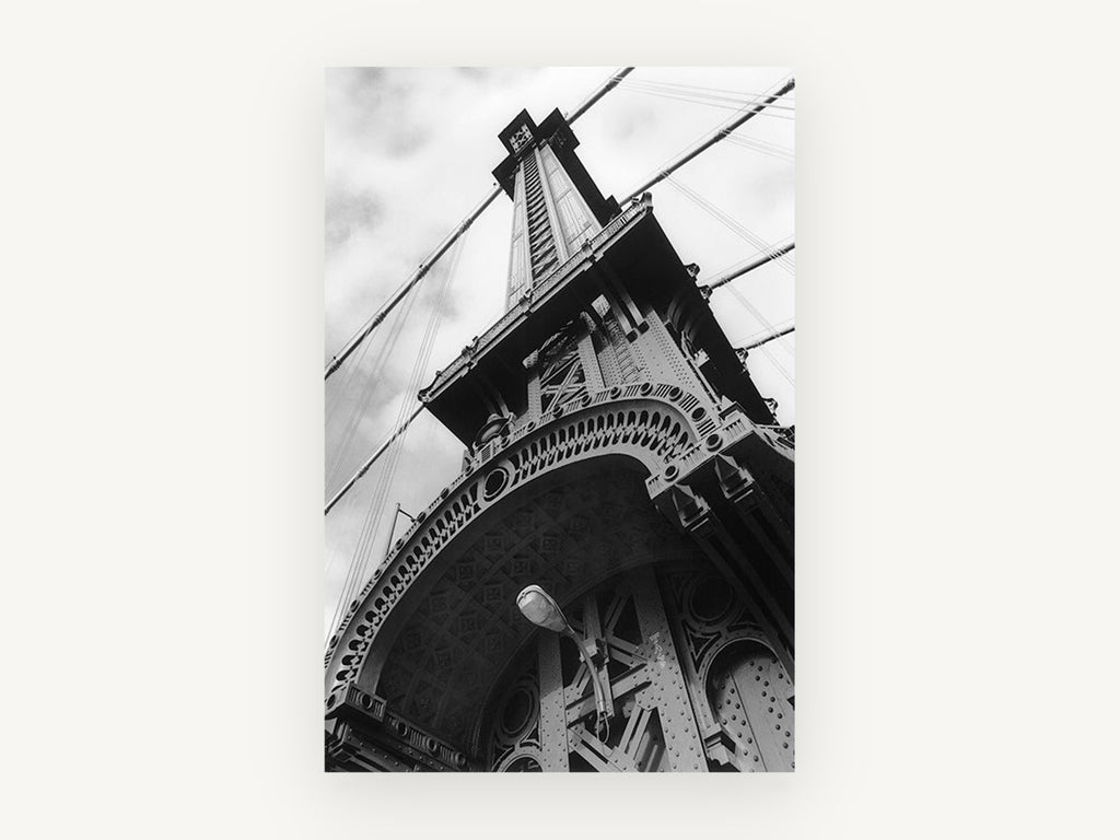 Manhattan Bridge Tower, manhattan bridge tower black and white photograph, city canvas wall art print, front view