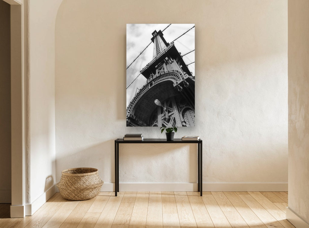 Manhattan Bridge Tower city canvas print on the wall of a hallway
