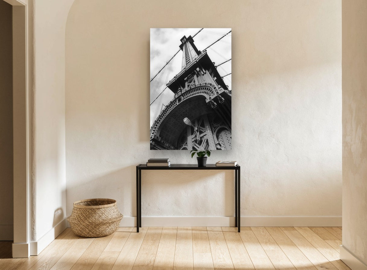 Manhattan Bridge Tower city canvas print on the wall of a hallway