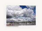 Harbour Under Cumulus, stormy sky harbour boats photograph, coastal canvas wall art print ready to hang