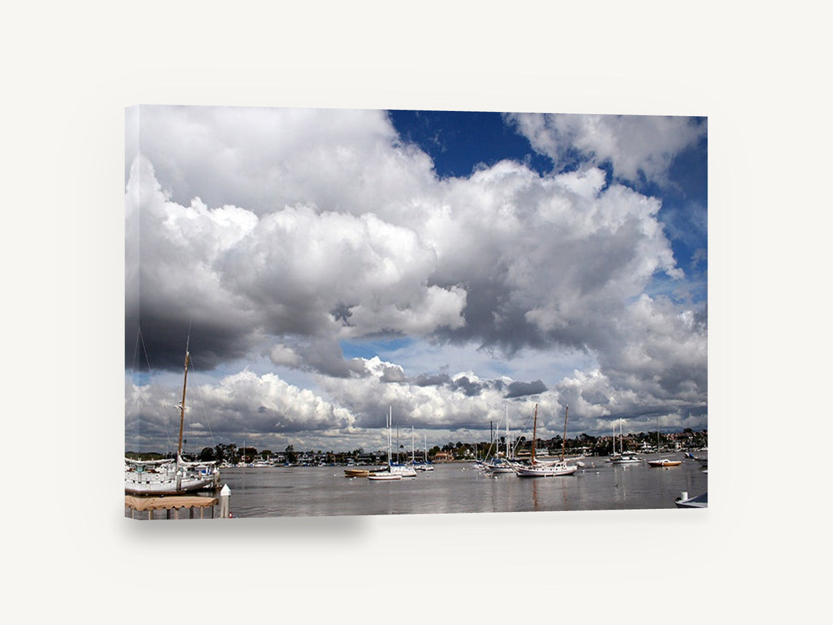 Harbour Under Cumulus, stormy sky harbour boats photograph, coastal canvas wall art print ready to hang