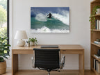 Surfer Carving the Lip coastal canvas print on the wall of a study
