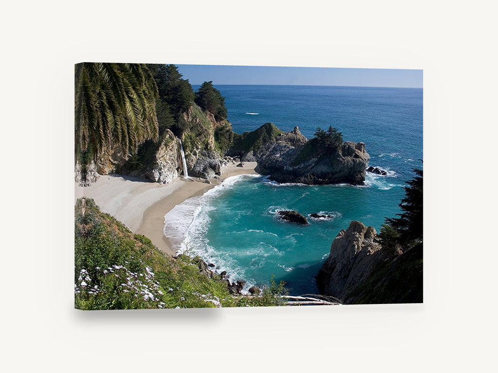 Waterfall Cove Lookout, turquoise cove waterfall beach photograph, coastal canvas wall art print ready to hang
