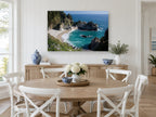 Waterfall Cove Lookout coastal canvas print on the wall of a Hamptons dining room