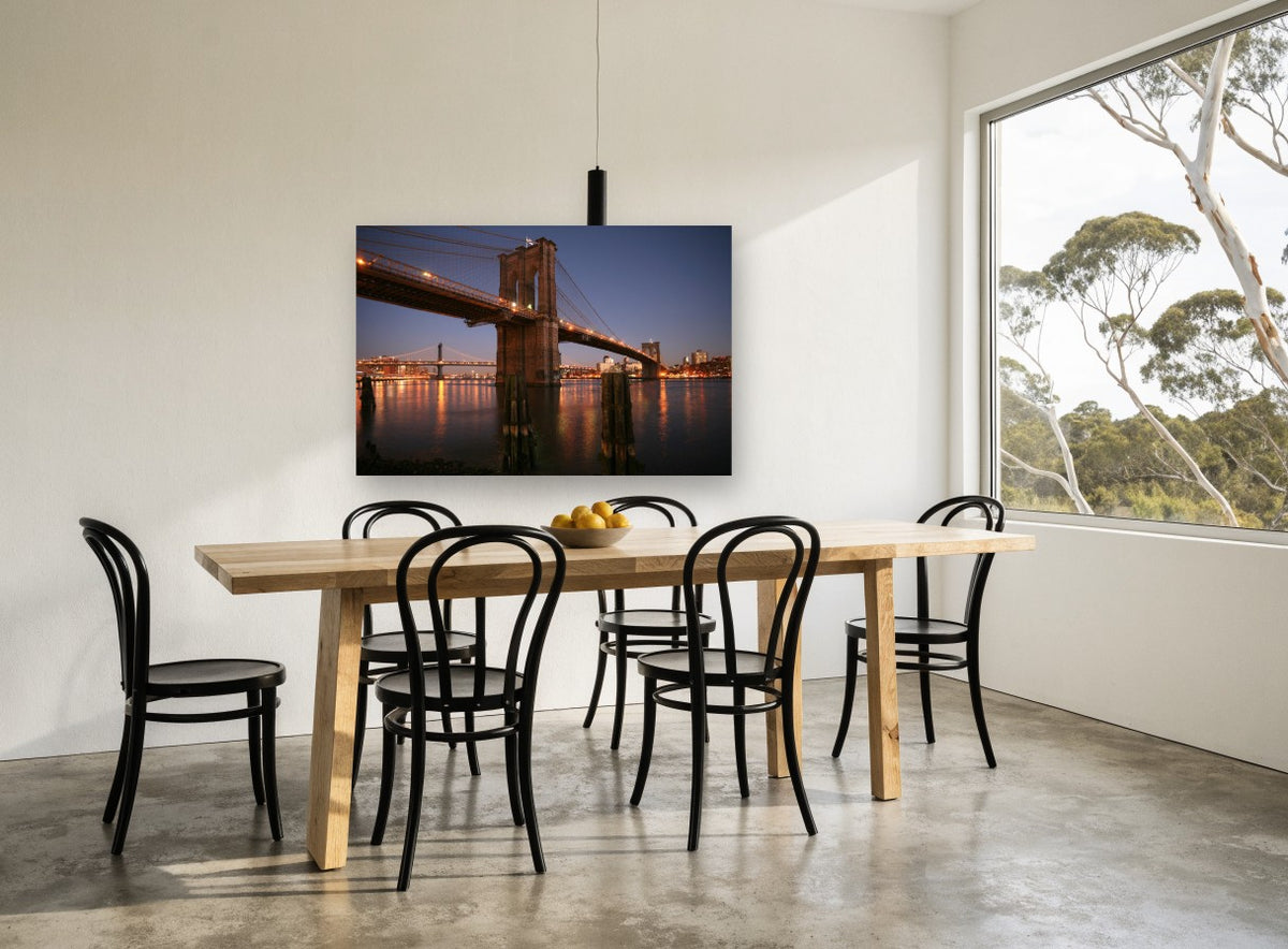 Brooklyn Bridge Blue Hour city canvas print on the wall of a dining room