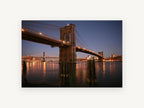Brooklyn Bridge Twilight Glow, brooklyn bridge at twilight photograph, city canvas wall art print, front view