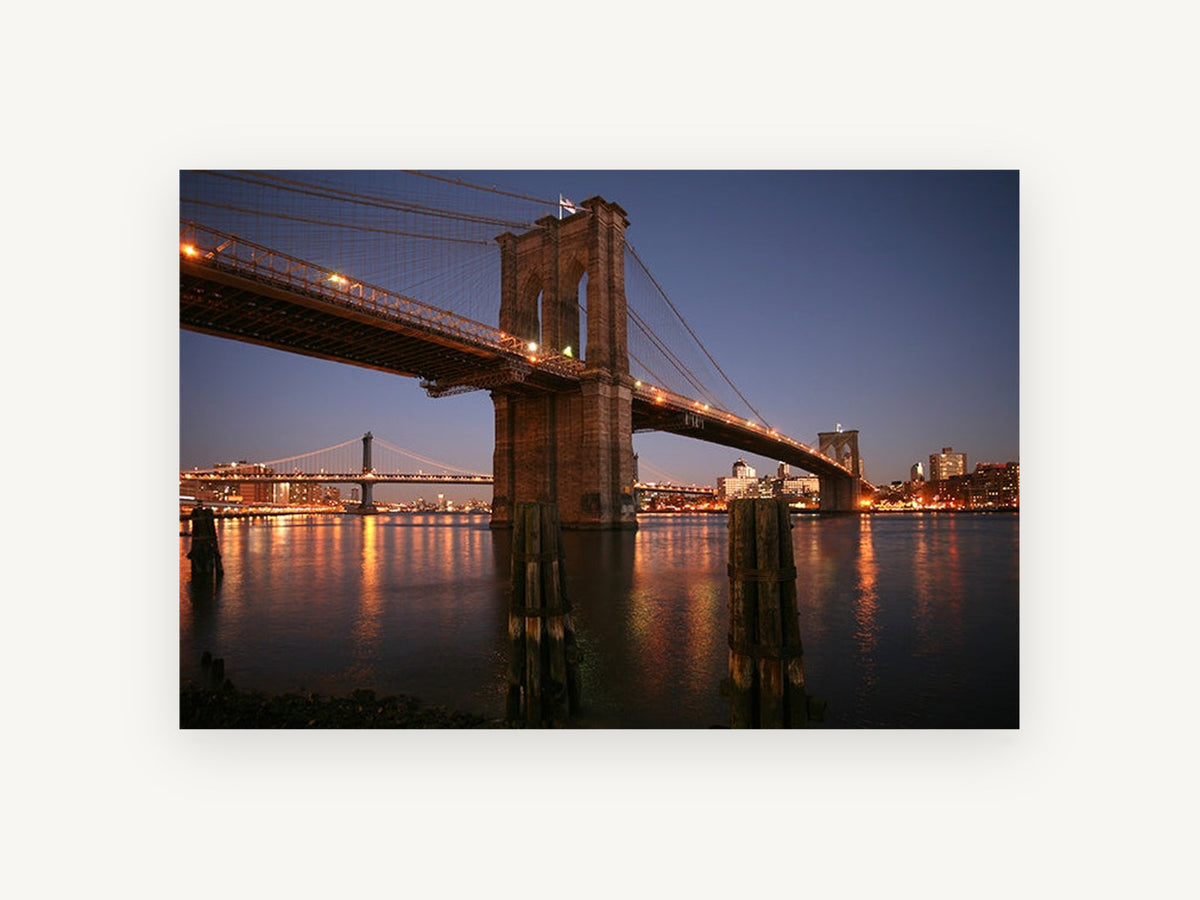 Brooklyn Bridge Blue Hour, brooklyn bridge at twilight photograph, city canvas wall art print, front view