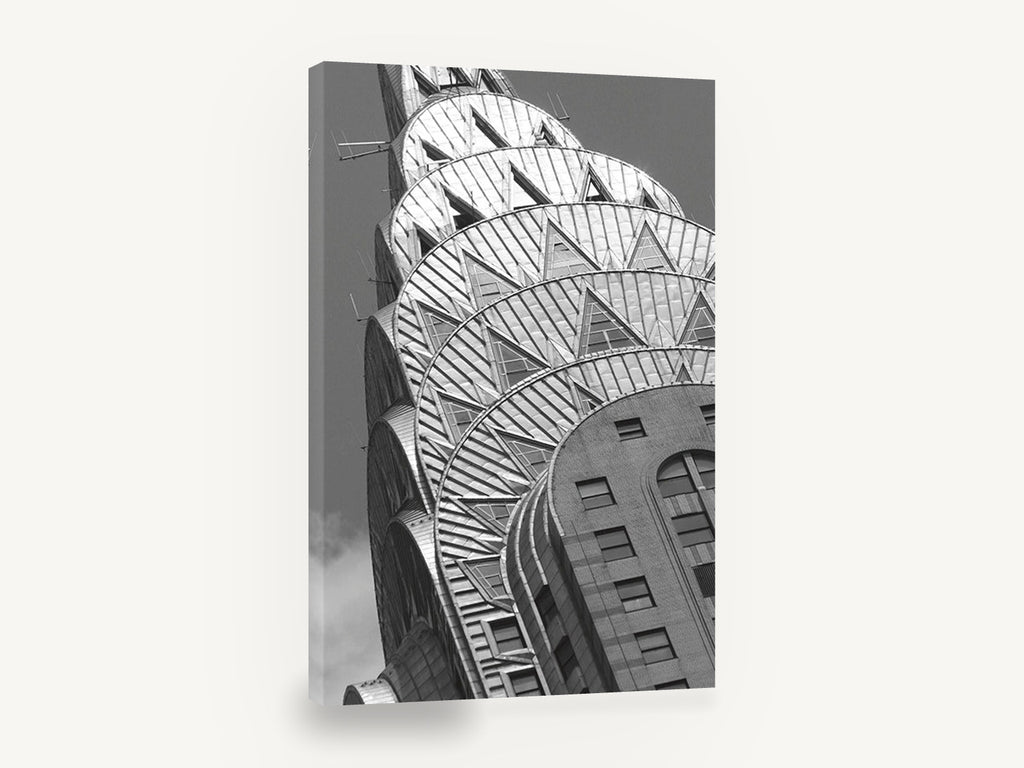 Chrysler Crown Rising, chrysler building crown black and white photograph, city canvas wall art print ready to hang