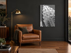 Chrysler Crown Rising city canvas print on the wall of a charcoal living room