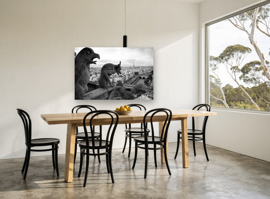 Gargoyles Over Paris city canvas print on the wall of a dining room
