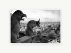 Gargoyles Over Paris, notre-dame gargoyles paris black and white photograph, city canvas wall art print, front view