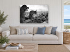 Gargoyles Over Paris city canvas print on the wall of a beach house living room
