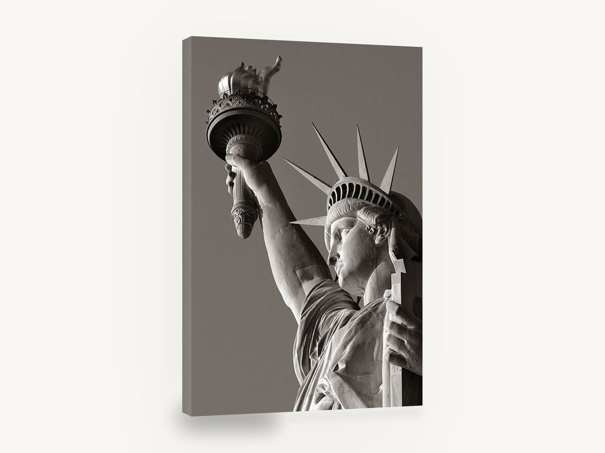Liberty Raised Torch, statue of liberty black and white photograph, city canvas wall art print ready to hang