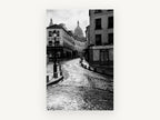 Wet Cobbles of Montmartre, montmartre street black and white photograph, city canvas wall art print, front view