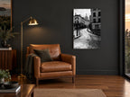 Wet Cobbles of Montmartre city canvas print on the wall of a charcoal living room
