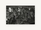 Midtown Monochrome Manhattan Glow, new york night skyline black and white photograph, city canvas wall art print, front view