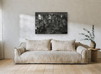 Midtown Monochrome Manhattan Glow city canvas print on the wall of a living room