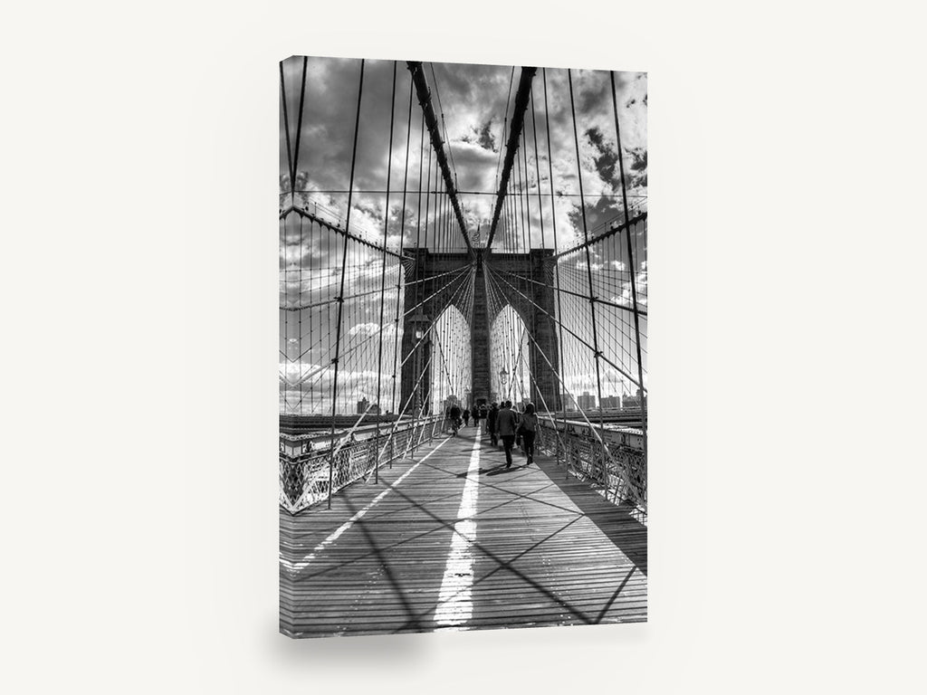 Brooklyn Bridge Walkway, brooklyn bridge black and white photograph, city canvas wall art print ready to hang