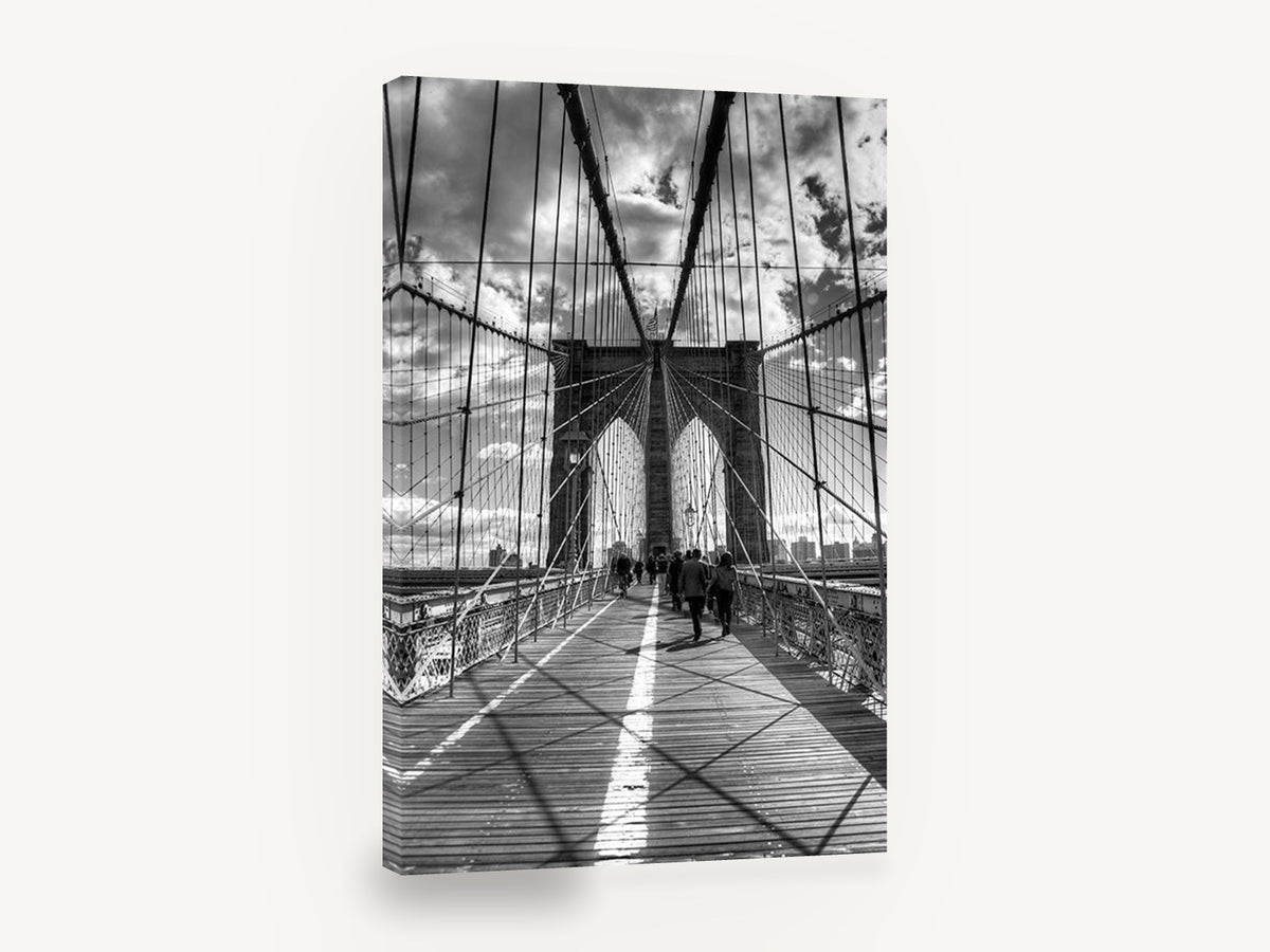 Brooklyn Bridge Walkway, brooklyn bridge black and white photograph, city canvas wall art print ready to hang