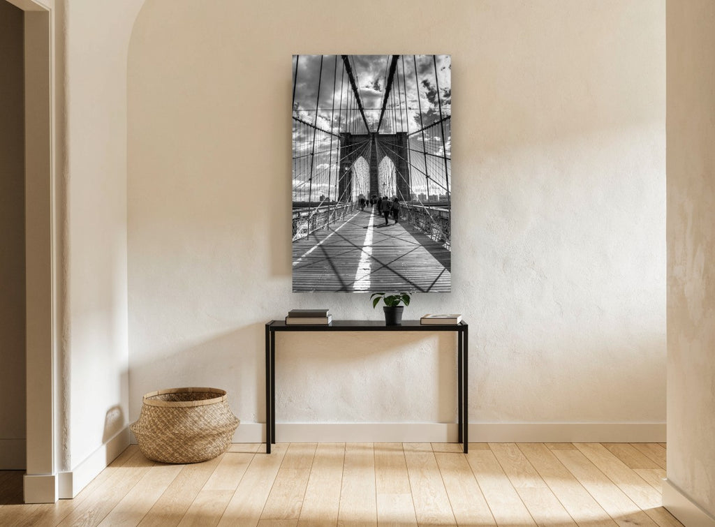 Brooklyn Bridge Walkway city canvas print on the wall of a hallway