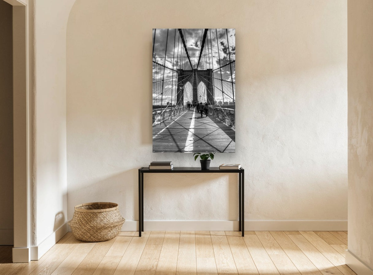 Brooklyn Bridge Walkway city canvas print on the wall of a hallway