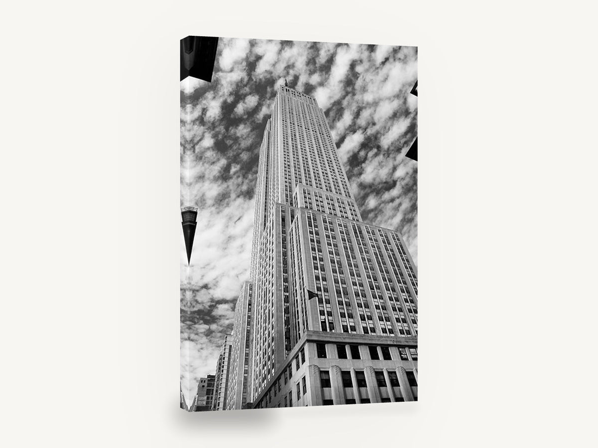 Empire State Looking Up, empire state building black and white photograph, city canvas wall art print ready to hang