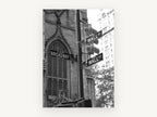Wall Street Corner Signs, wall street broadway signs black and white photograph, city canvas wall art print, front view
