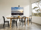 Low Tide Sunset Rocks coastal canvas print on the wall of a dining room