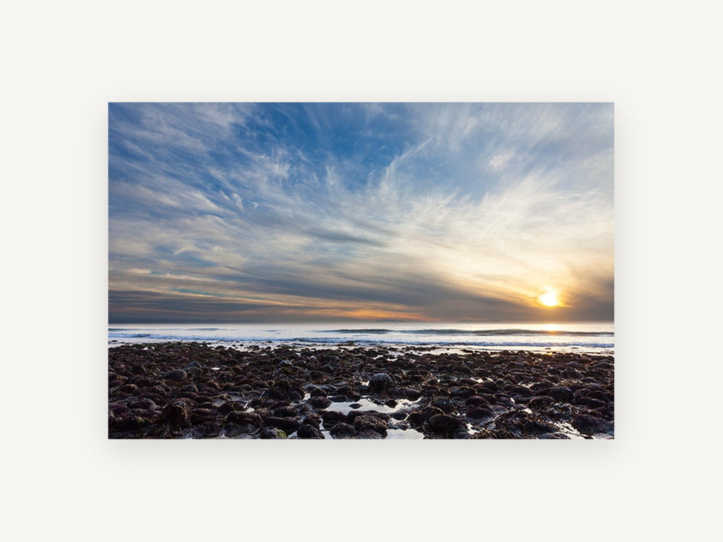 Low Tide Sunset Rocks, coastal canvas wall art print, front view