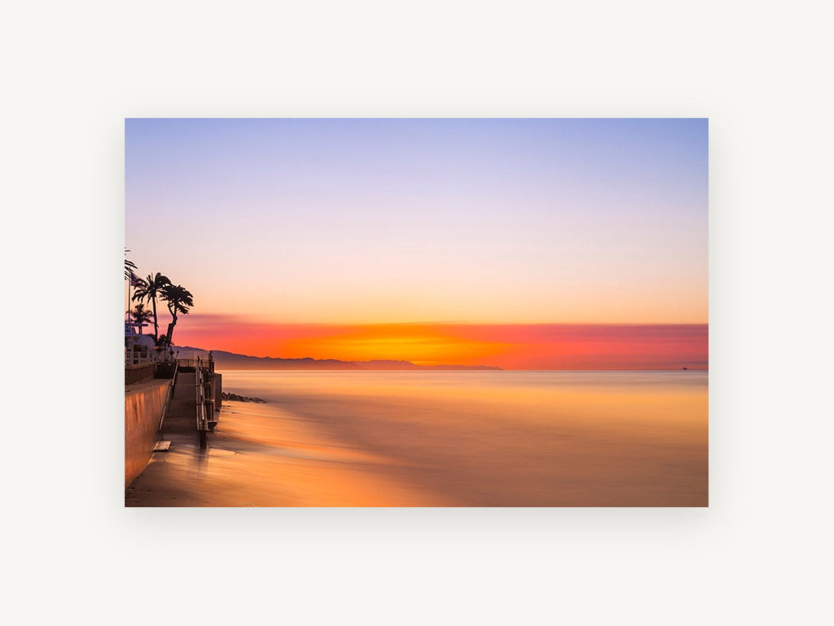 Glassy Dawn Shoreline, coastal canvas wall art print, front view