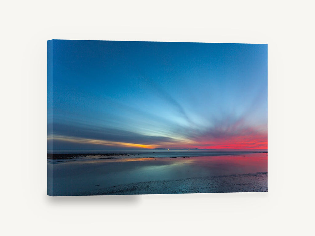 Blue Hour Tideflat, blue hour beach sunset photograph, coastal canvas wall art print ready to hang