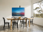 Blue Hour Tideflat coastal canvas print on the wall of a dining room